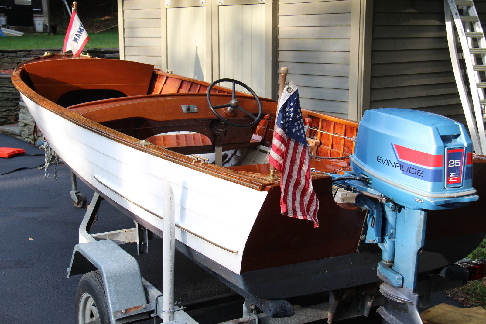 trailering wood runabout straps transom lyman