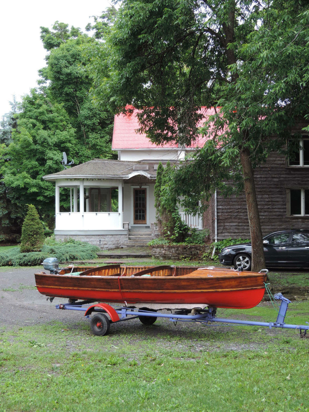Lakefield Canadian Cedar Strip Boat 14ft With Vintage Trailer And Outboard