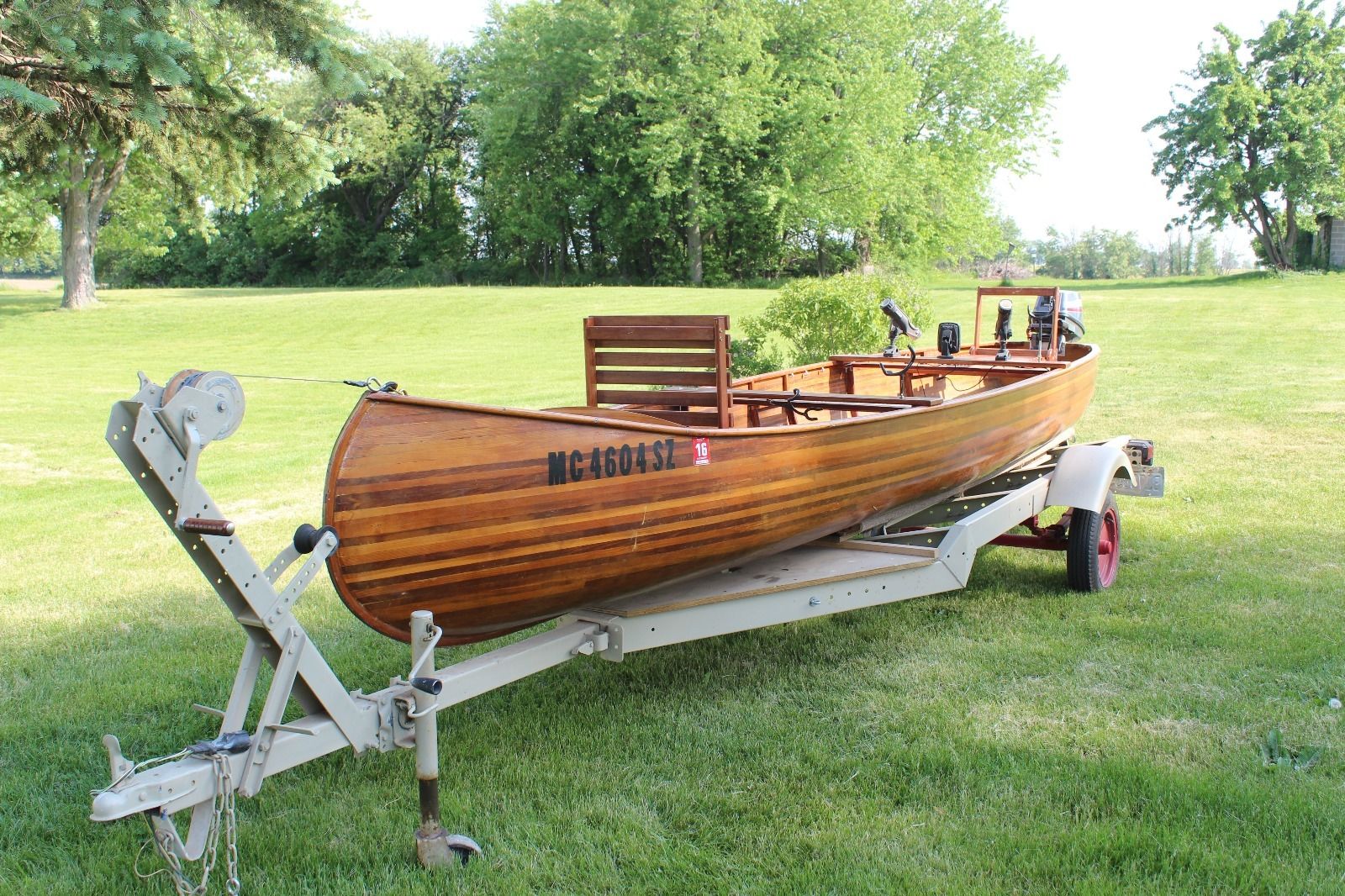 Solid Hand Crafted Wood Canoe / Motor Boat