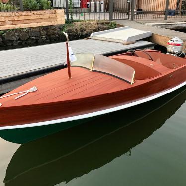 Dunphy 13'6" Wooden Powerboat With 1945 Johnson Outboard Motor And Trailer. 1942