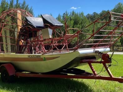 Panther Airboat And Trailer, 12 Ft. Length, Heavy Duty Aluminum Hull, V8 1996